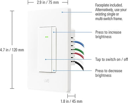 Eve Dimmer Switch (Matter) – Smart Dimmer Switch, for Alexa/Apple/Google/SmartThings/Home Assistant; for Single-Pole switches; Requires Thread Border Router and Neutral Wire; UL-Certified