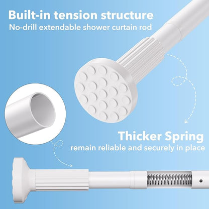 Tension Curtain Rod 51–148 In (4.25–12.33 ft),Extra Long Outdoor Curtain Rod for Window or Bathroom Patio,Easy to Install No Drilling Never Rust,Heavy Duty Adjustable Spring Shower Rod