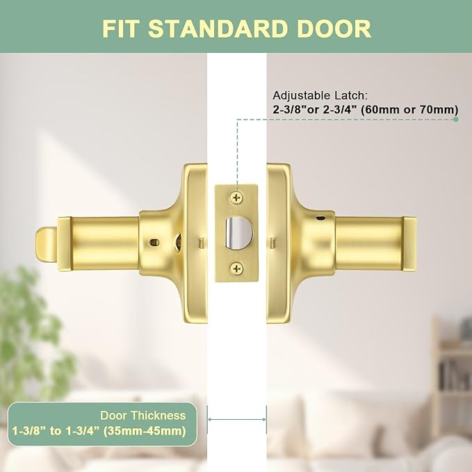 GOBEKOR 2 Pack Gold Door Handles Interior,Heavy Duty Privacy Door Levers with Lock,Sleek Round Interior Door Handles for Bedroom and Bathroom with No Key