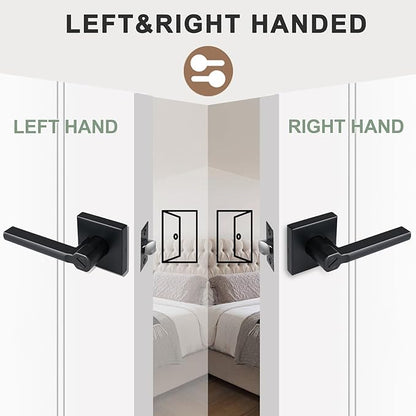 Privacy Door Lever, Heavy Duty Bathroom Bedroom Handle Lock, Keyless Interior Knobs, Matte Black, Reversible for Right&Left Handed, 1Pack