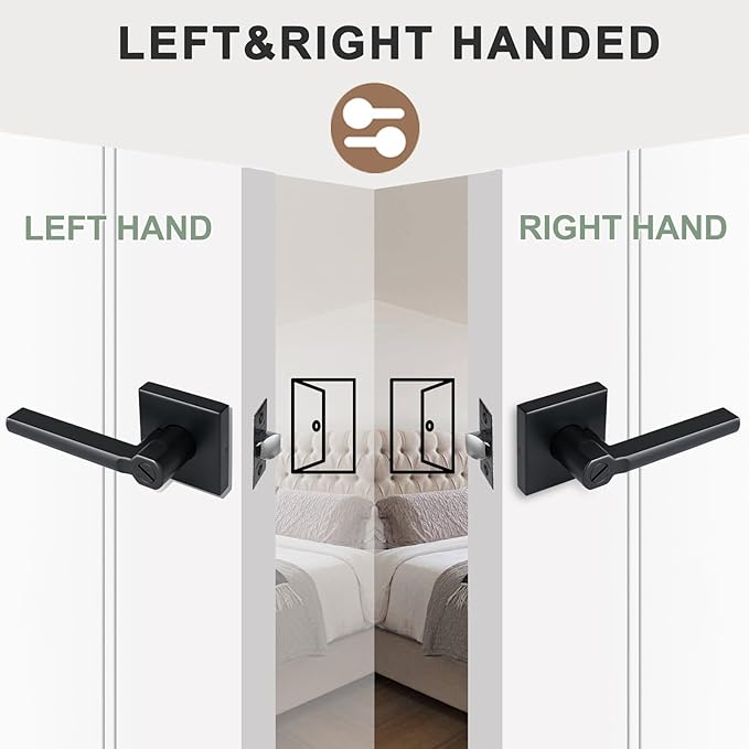 Privacy Door Lever, Heavy Duty Bathroom Bedroom Handle Lock, Keyless Interior Knobs, Matte Black, Reversible for Right&Left Handed, 7Packs