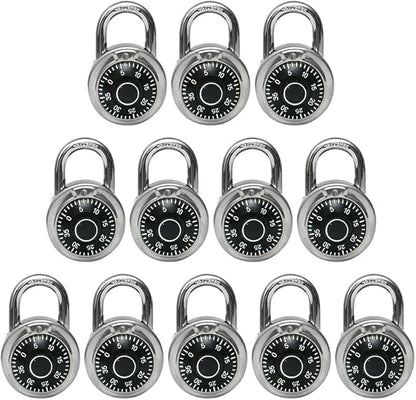 LanuBe Lock Standard Dial Combination Lock, 2 inches. Wide, with Different Combinations, Black Turnplate, Pack of 12; Lock for School, Employee, Gym Sports Locker, Case, Toolbox