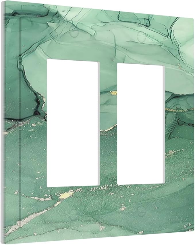 Decorative Outlet Covers Simple Green Marble 2 Gang Double GFCI Rocker Electrical Wall Panels Light Switch Cover Plate for living Room Office Decor