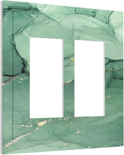 Decorative Outlet Covers Simple Green Marble 2 Gang Double GFCI Rocker Electrical Wall Panels Light Switch Cover Plate for living Room Office Decor