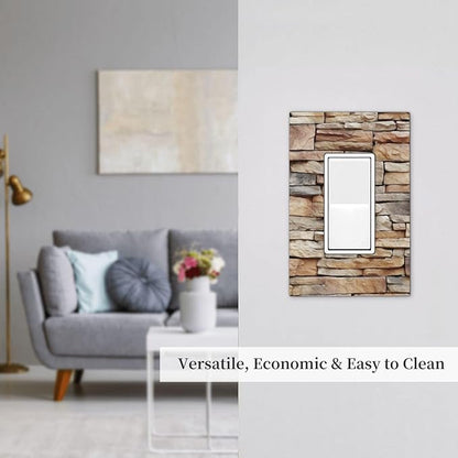 Decorative Outlet Covers Stone Textured Brown Brick Natural Stone 1 Gang Single Rocker Light Switch Cover Plate Wall Plates Gfci Faceplate For Farmhouse Cabin Decor