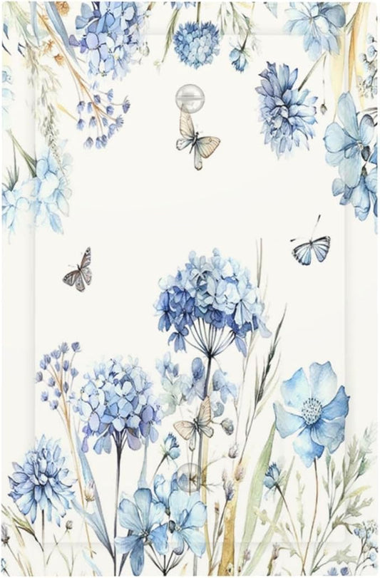 Light Switch Cover Plate Blue Floral Hydrangea Plants 1 Gang No Device Blank Electrical Wall Plates Faceplate Decorative Switch Plate for Bedroom Home Decor