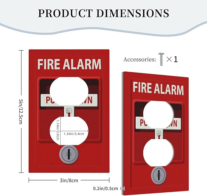Decorative Outlet Covers Red Fire Alarm Novelty 1 Gang Wall Plate Receptacle Duplex Light Switch Cover Plate Single Dual Plug Covers Electrical Switchplate Faceplate for Office Home Decor