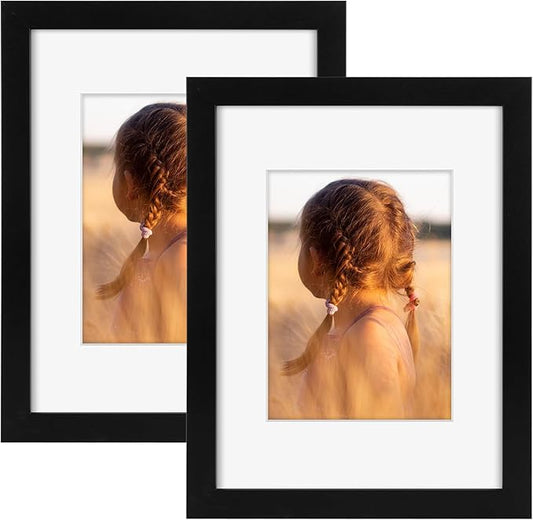 Golden State Art, 9x12 Picture Frame with Mat for 6x8 - High Definition Glass Wall Mounting Horizontal Vertical Display (Black, 2 Pack)