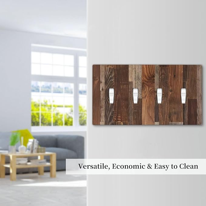 Vintage Brown Wooden Boards Print Wood Grain Light Switch Covers Quad Toggle Electrical Faceplate 4 Gang Wall Plate Decorative Switch Plates for Farmhouse Home Decor