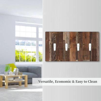 Vintage Brown Wooden Boards Print Wood Grain Light Switch Covers Quad Toggle Electrical Faceplate 4 Gang Wall Plate Decorative Switch Plates for Farmhouse Home Decor
