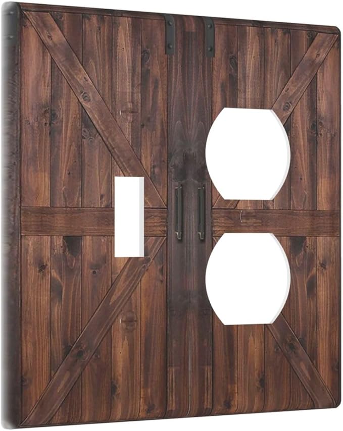 Decorative Outlet Covers Vintage Brown Farmhouse Barn Door 2 Gang Light Switch Cover Plate Single Toggle Duplex Wall Plates for Electrical Outlets Switch Plate Covers for Bedroom Home Decor