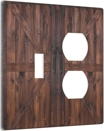 Decorative Outlet Covers Vintage Brown Farmhouse Barn Door 2 Gang Light Switch Cover Plate Single Toggle Duplex Wall Plates for Electrical Outlets Switch Plate Covers for Bedroom Home Decor