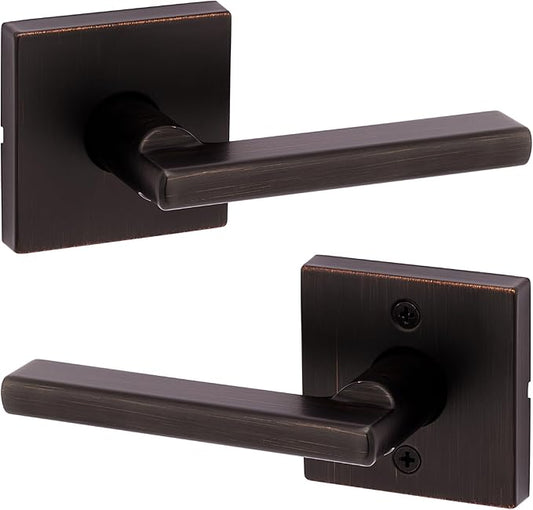 Kwikset Halifax Interior Passage Door Handle, Lever For Closet and Hallway Doors, Reversible Non-Locking Handle Lever, Venetian Bronze, with Microban Protection