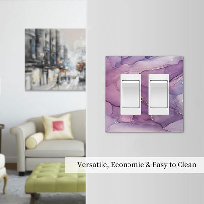 Decorative Outlet Covers Purple Marbling Golden Line 2 Gang Double GFCI Rocker Electrical Wall Panels Light Switch Cover Plate for living Room Bathroom Decor