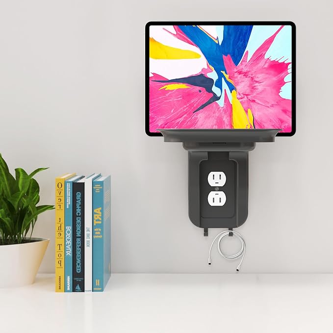 suptek Large Wall Outlet Shelf,Home Wall Shelf Organizer for Outlets,Perfect for Bathroom Kitchen,Bedrooms,Ideal for Cell Phone Speaker up to 20lbs,with Cable Management and Detachable Hooks (S3XLB)