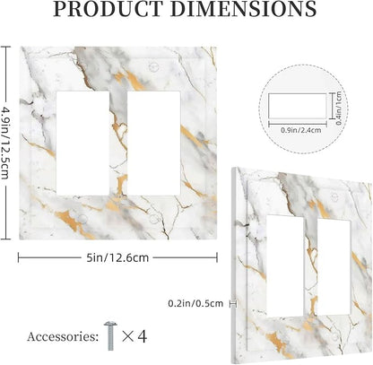 Decorative Outlet Covers Marbling Style White Background Gold Gray Stripes 2 Gang Double Gfci Rocker Electrical Wall Panels Light Switch Cover Plate For Bathroom Kitchen Decor