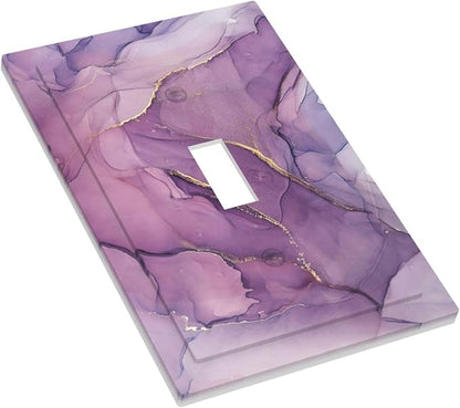 Decorative Light Switch Cover Purple Marbling Golden Line 1 Gang Single Toggle Device Electrical Faceplate Switchplates Decorator Outlet Wall Plate for living Room Bathroom Decor
