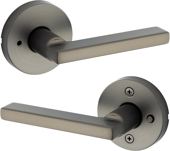 Kwikset Halifax Interior Round Privacy Door Handle with Lock, Door Lever for Bathroom and Bedroom, Gunmetal Reversible Keyless Turn Lock