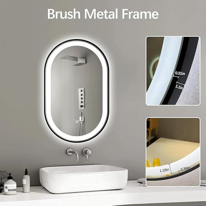 Niccy Oval LED Mirror for Bathroom, 32x20 Front Lit + Backlit Vanity Mirrors with Light Anti-Fog, Shatter-Proof, Makeup Mirror with Black Frame (Horizontal/Vertical)