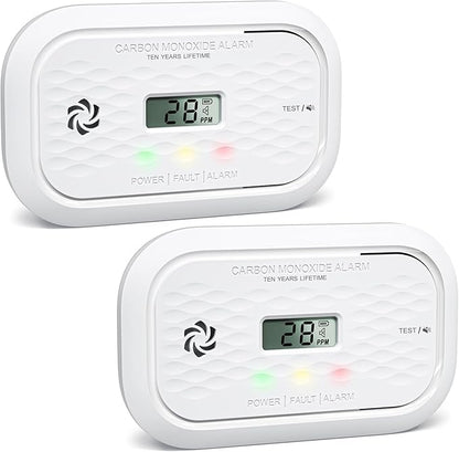 2 Pack Carbon Monoxide Detectors,10 Year Battery Carbon Monoxide Alarm, CO Detector with LCD Display, 3 LED Lights CO Alarm for Home
