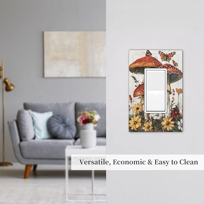 Decorative Outlet Covers Mushroom Forest Butterfly Wild Flower 1 Gang Single Rocker Light Switch Cover Plate Wall Plates Gfci Faceplate For Bed Room Living Room Decor