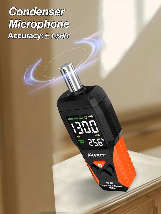 Decibel Meter Portable Sound Level Meter dB Meter decibel sound Meter Measuring 30~130 dB, Audible and Visual Alarms, MAX/MIN Noise Measurement