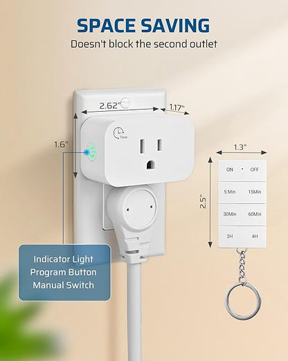 DEWNEWILS Remote Control Outlet with Timer, Indoor Remote Timer Outlet, 100FT Wireless Control Range, 15A/1875W, Remote Outlet Switch Countdown Time for Christmas Decor