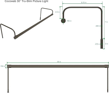 Cocoweb 30 Inch Tru-Slim Mahogany Bronze Picture Light - LED, 2700K, Adjustable Arm, Plug-in, Toggle Switch, Sleek and Compact Design
