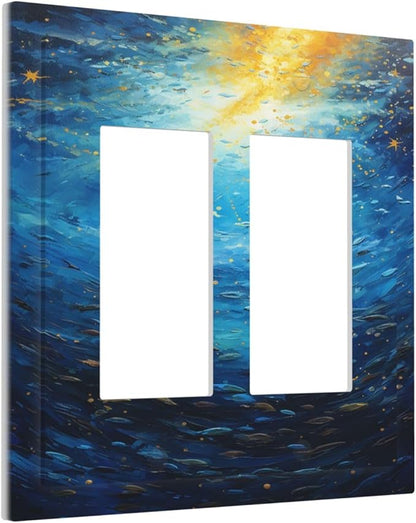 Decorative Outlet Covers Dream Ocean Underwater World Fish Shoal 2 Gang Double GFCI Rocker Electrical Wall Panels Light Switch Cover Plate for Kids room Nursery Decor
