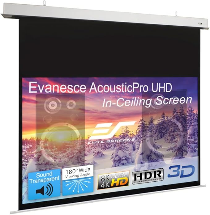 Elite Screens 140-Inch Sound Transparent Front Projection AcousticPro UHD Recessed In-Ceiling Electric Projector Screen in White