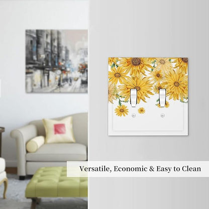 Sunflower Yellow Flowers Floral Decorative Switch Plates 2 Gang Double Toggle Outlet Light Switch Cover Wall Plate Electrical Faceplate for Bed Room Living Room Decor