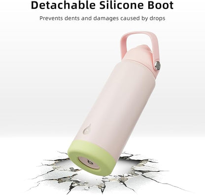 BJPKPK Insulated Water Bottle with Straw Lid, 18oz Thermo Water Bottles, Flex Handle & Non-slip Boot, BPA Free Leak Proof Stainless Steel Metal Thermo, Tumblers, Cups,Pearl Pink