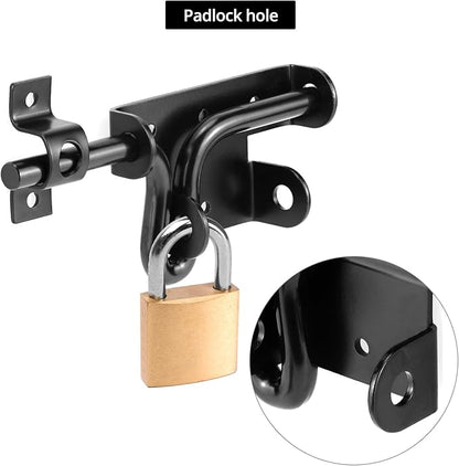 QWORK Slide Bolt Gate Latch, Heavy-Duty Gate Lock with Padlock Hole for Wooden Vinyl Fence Barn Doors – 6-3/8" Black, 2 Pack