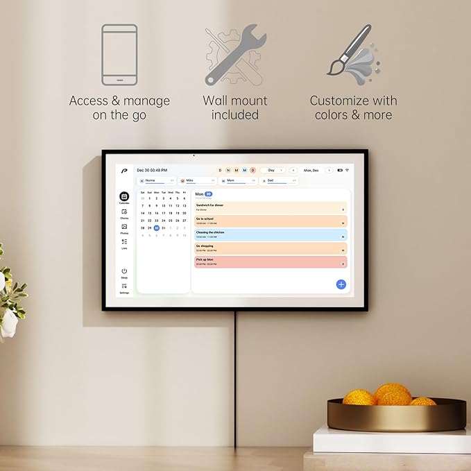 Digital Calendar, 15.6 inch Wall Planner & Chore Chart, Rechargeable Full HD Touchscreen Display, Portable Smart Family Organizer, Event Planner, Desk and Wall mountable, No Subscription, Christmas Gifts for Dad Mom