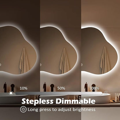 LED Bathroom Mirror with Lights 22x36, Stepless Dimmable Irregular Backlit Mirror with 3 Colors, Anti-Fog, Memory, Al-Alloy Lampshade, Frameless Smart Mirror for Bathroom (Horizontal/Vertical)