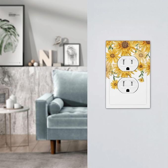 Sunflower Yellow Flowers Floral Outlet Covers 1 Gang Duplex Light Switch Cover Decorative Switch Plates Electrical Receptacle Faceplate Wall Plate for Bed Room Living Room Decor