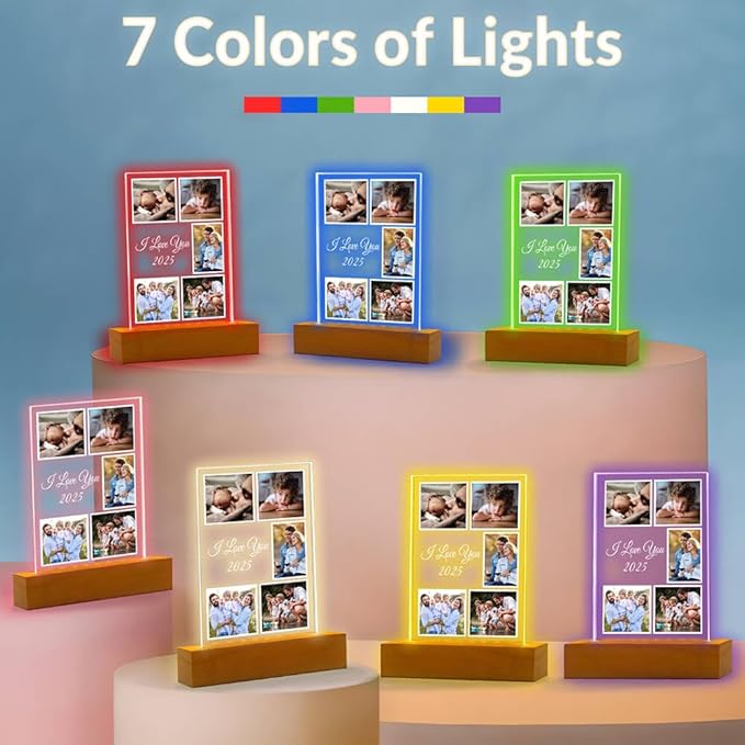 Custom Picture Frame with Photo, Customized Picture Frames with Night Light, Personalized Photo Frames, Personalized Valentines Day Gifts for Women Men Her Him Kid Baby Family Friend