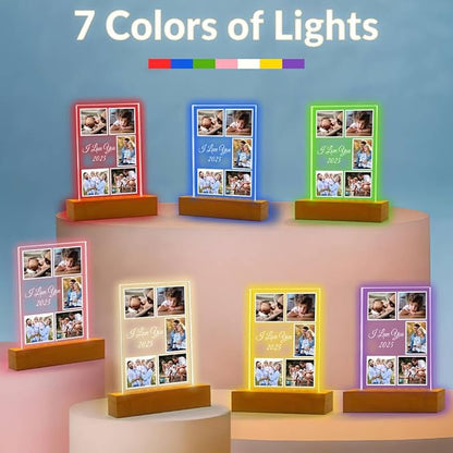 Custom Picture Frame with Photo, Customized Picture Frames with Night Light, Personalized Photo Frames, Personalized Valentines Day Gifts for Women Men Her Him Kid Baby Family Friend