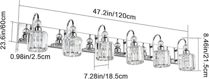 Ralbay 6-Lights Stainless Steel Crystal Bathroom Vanity Lights Over Long Mirror Modern Crystal Vanity Lighting Fixtures for Bathroom