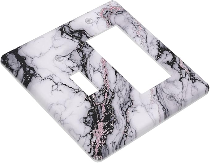 Outlet Covers White Marble Pattern Black Lines Pink Lines 1 Toggle 1 Rocker Combination Decorative Wall Plate Electrical Switch Plates Light Switch Cover Plate for living Room Office Decor