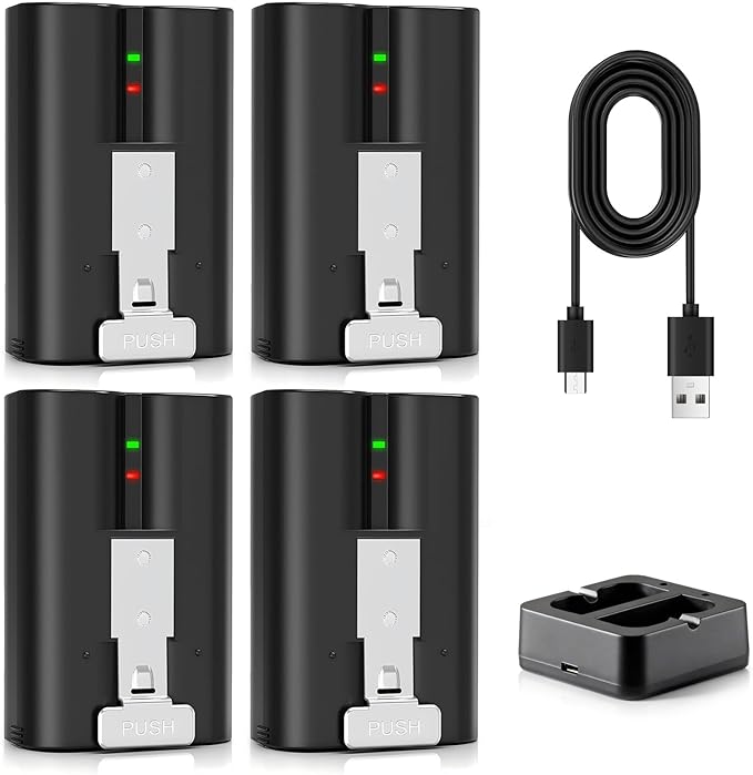 Ring Battery 4-Pack with Charger Station - 6040mAh Li-ion Replacement for Doorbell 2/3/4, Stick Up Cam, Spotlight Cam (Battery x4+Charger x1)