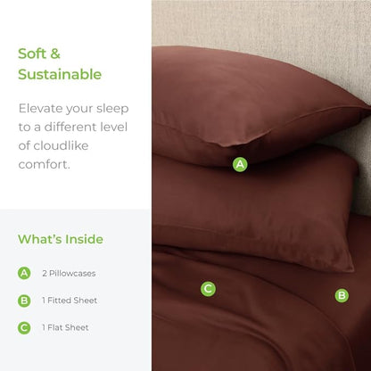Cariloha Aloha Soft 4-Piece Sheet Set | Maroon Sunset | Split King | Made from 100% Viscose derived from Bamboo | Introductory Sheet Line