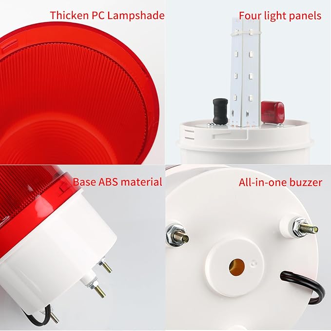 Industrial LED Rotating Warning Light, AC110V-120V Red Strobe Light for Public Emergency Alarms, Indoor/Outdoor Safety Siren with Volume Adjustment/Plug and Buzzer