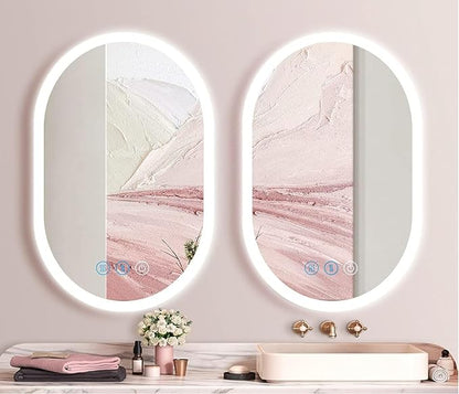 24 x 16 Inch LED Oval Bathroom Mirror with Lights Antifog 3 Color Adjustable Backlit Oval Lighted Vanity Mirror for Bathroom Wall Horizontal Vertical Mounted Frameless Backlit Ovals Mirrors
