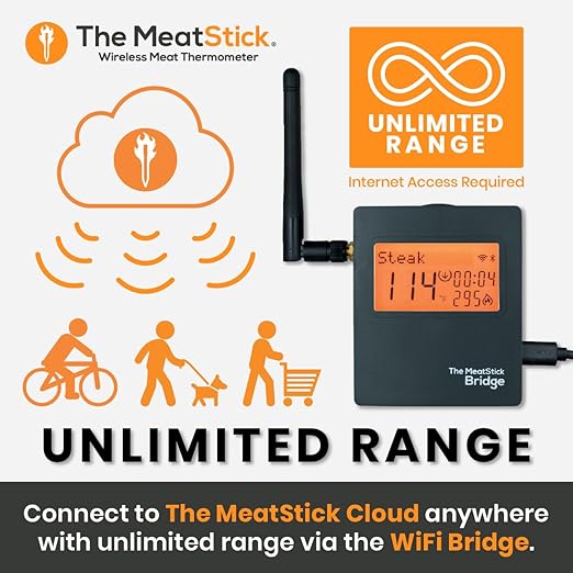 MeatStick X WiFi Travel Kit [Unlimited Range] | Duo Sensors Smart Wireless Meat Thermometer with Bluetooth | for Smoking, Grilling, BBQ, Air Fryer, Deep Frying, Oven, Sous Vide, Rotisserie