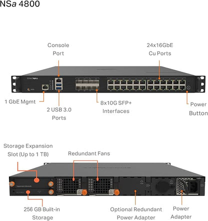 SonicWall NSa4800 - Secure Upgrade - 2-Year Advanced Edition (03-SSC-7034) - Next-Generation Firewall - 6 Gbps Throughput, 3.5 Gbps Threat Prevention, Secure SD-WAN | Zero-Touch Deployment