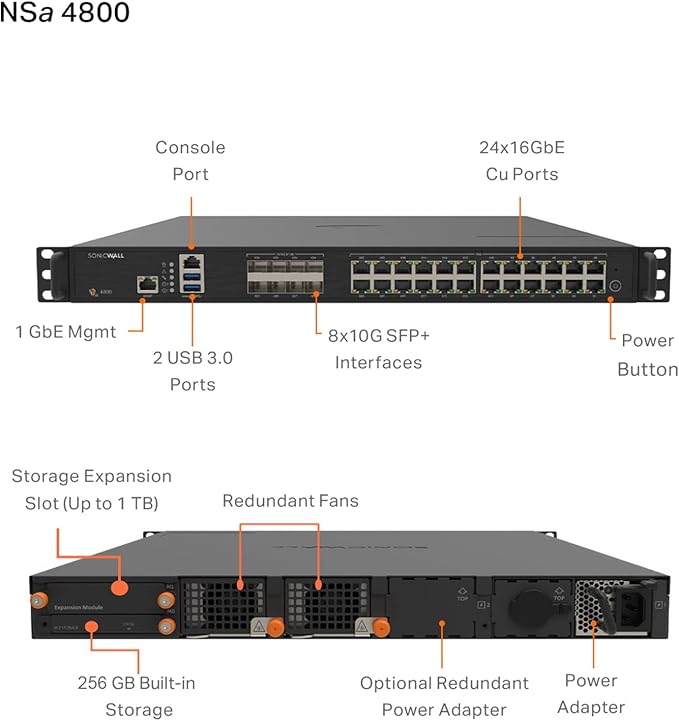 SonicWall NSa4800 High Availability (03-SSC-7039) | Redundant HA Unit for NSa4800 Firewall Synchronization | Next-Generation Firewall | Ideal for Seamless Failover and Network Resilience