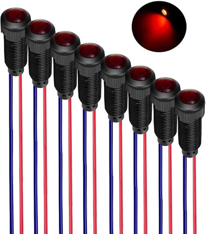 8pcs Red LED Indicator Pilot Light 110VAC Mounting Hole Size 8mm(Flame Retardant Plastic Shell)