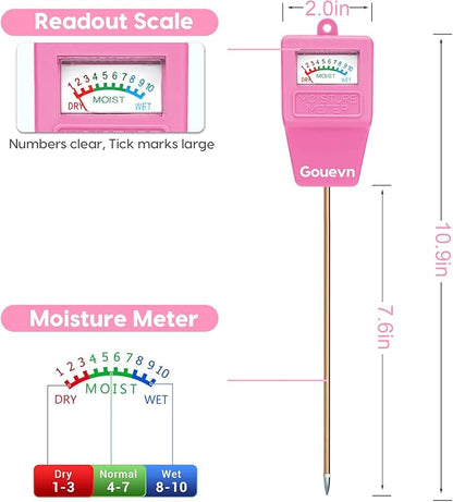 Soil Moisture Meter, Soil Tester Plant Moisture Meter for House Plants, Plant Water Meter Hydrometer Plant Sensor for Indoor Plant Care, No Battery Needed (Pink)
