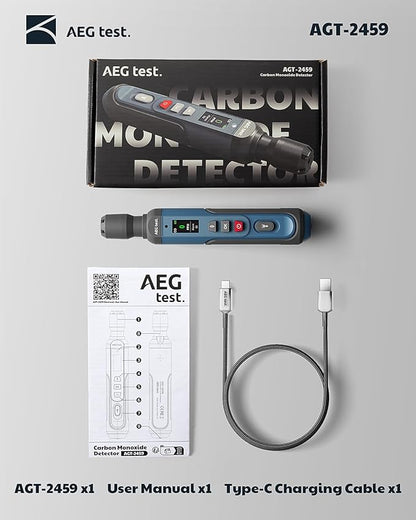 AGT-2459 Portable Carbon Monoxide Detector, Rechargeable CO Detector, 0~1000PPM with Audible & Visual Alarms, TFT Color Screen for Home/Travel/Industrial and Mobile Operations - Blue
